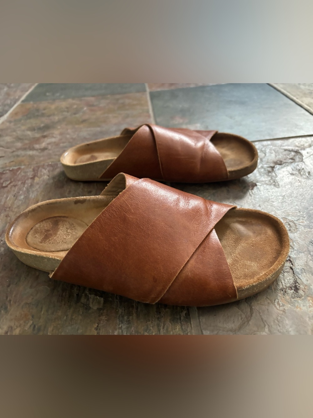Fortress of Inca Women's Brown Leather Cross-Strap Slide Sandals